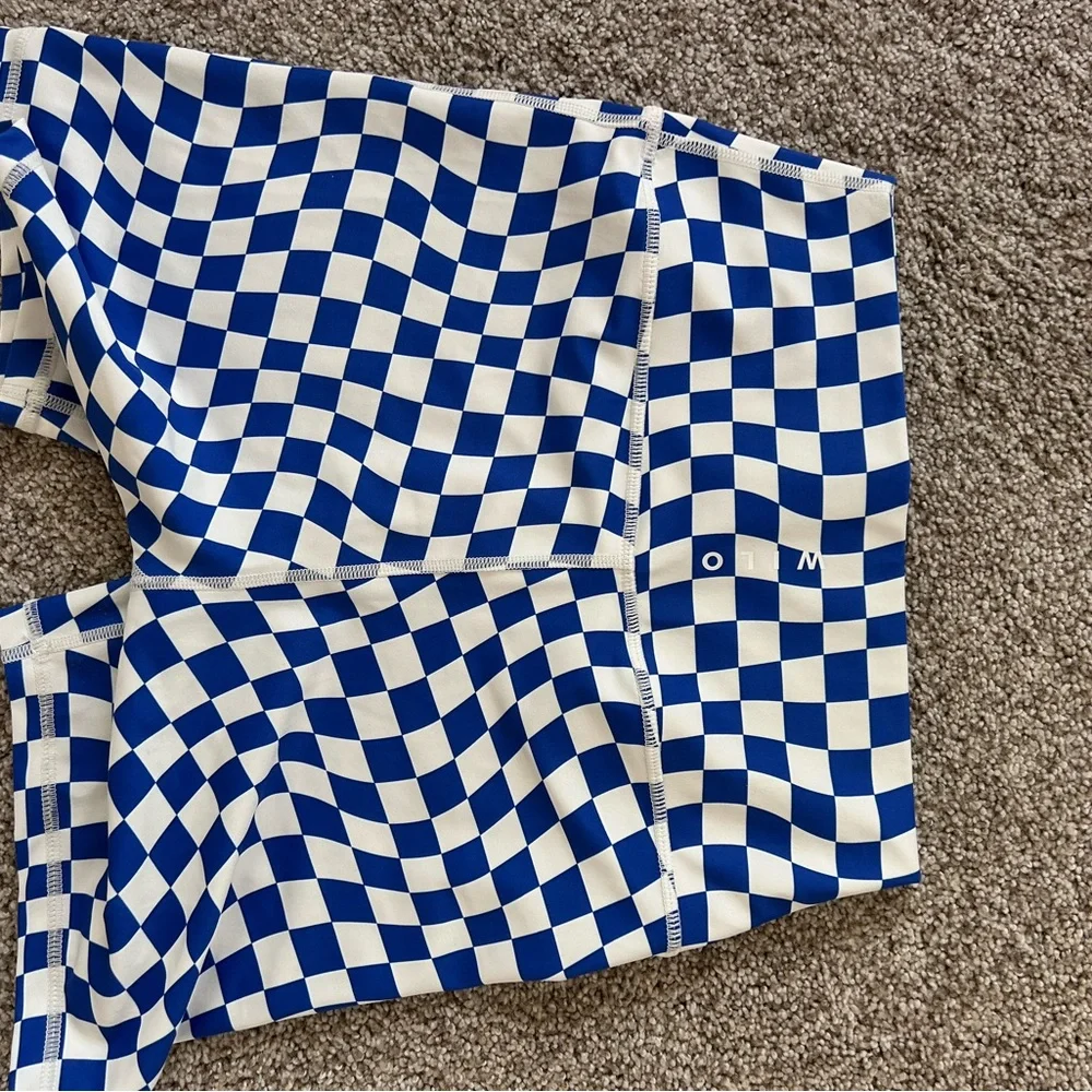NWT Wilo The Label Blue and White Check The Wave Bike shorts and Bra set. Medium - Picture 3 of 11